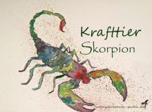 Krafttier Skorpion, hier Aquarell in Regenbogenfarben